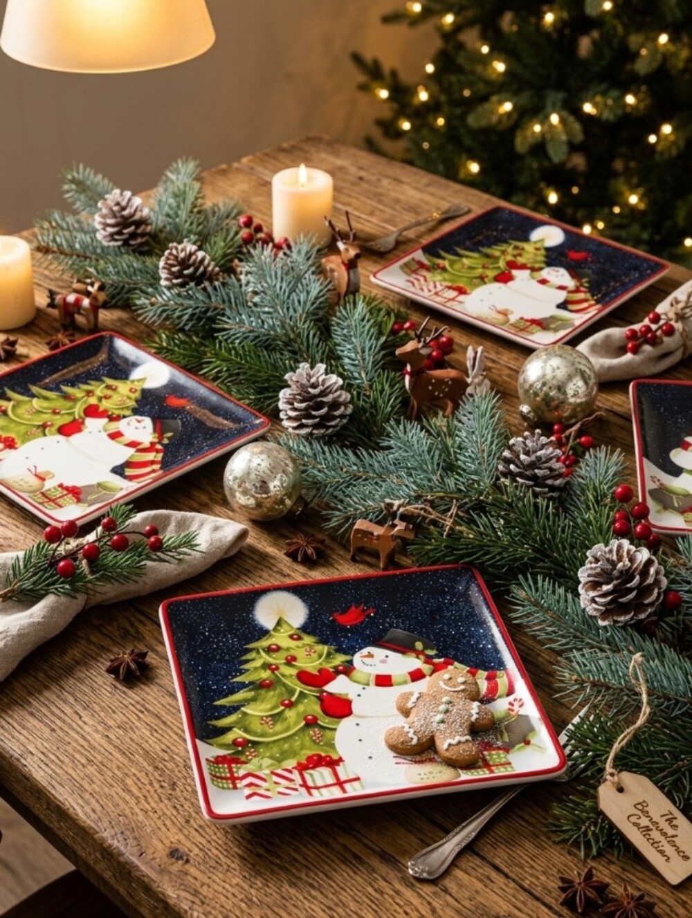 Benevolence Christmas Snowman snack plates Set of 4 Heavy Ceramic Plates 6 inch